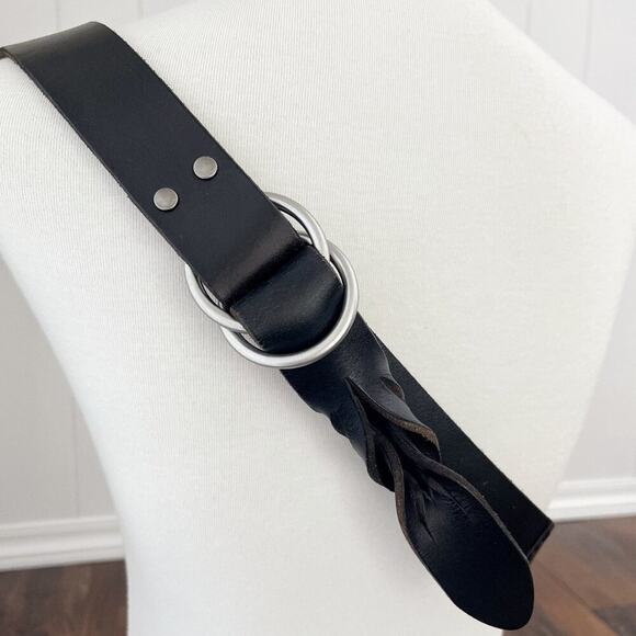 Gap Double O Ring Leather Cinch Belt Woven Leather Detail Size Large Black - Picture 2 of 15